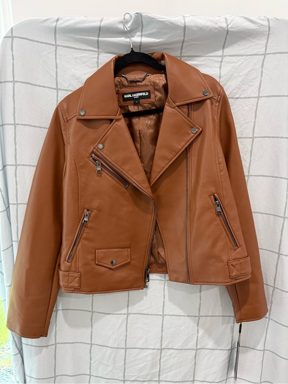 Karl Lagerfeld Women's Cognac Faux Leather Moto Jacket